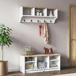 P&W Wooden Coat Rack With Shoe Storage & Wall Mounted Coat Stands For Hallway