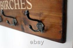 Personalised Vintage Wooden Coat Hook Rack with cast iron hooks