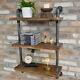 Pipe Wall Mountable Shelves Wooden Tops Distressed Display Racking Storage Unit