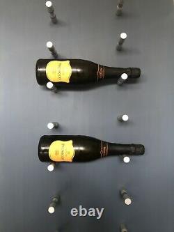 Polished Aluminium Wall Mounted 24 Bottle Wine Rack Display Pegs
