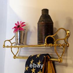 Polished Brass Rack for Bathroom with Towel Rail and Shelf Antique Replica