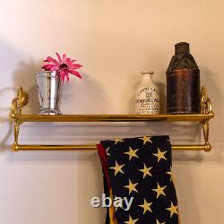 Polished Brass Rack for Bathroom with Towel Rail and Shelf Antique Replica