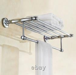 Polished Chrome Wall Mounted Bathroom Towel Rack Rail Holder Storage Shelf