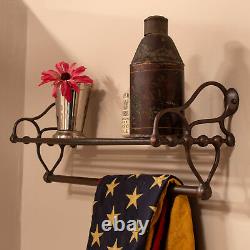 Rack for Bathroom with Towel Rail and Shelf in Bronze Finish Antique Replica