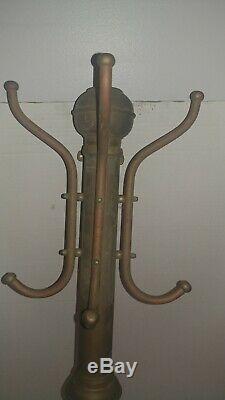 Rare Vintage Antique Industrial Barber Shop Brass Coat Rack Tree Wall Mounted