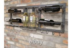 Reclaimed Industrial Grey Metal Wall Wine Rack Glass Holder Home Pub Bar Gift