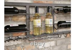 Reclaimed Industrial Grey Metal Wall Wine Rack Glass Holder Home Pub Bar Gift