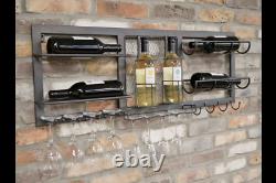 Reclaimed Industrial Grey Metal Wall Wine Rack Glass Holder (dx6479)
