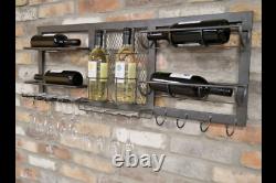 Reclaimed Industrial Grey Metal Wall Wine Rack Glass Holder (dx6479)