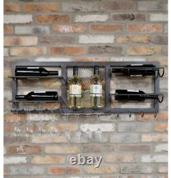 Reclaimed Rustic Industrial Metal Wall Wine Rack Glass Holder Home Pub Bar Gift