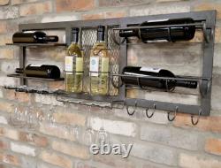 Reclaimed Rustic Industrial Metal Wall Wine Rack Glass Holder Home Pub Bar Gift