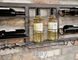 Reclaimed Rustic Industrial Metal Wall Wine Rack Glass Holder Home Pub Bar Gift