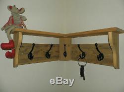 Reclaimed Wood Hat&Coat CORNER Rack with shelf Shabby Rustic Eco, cast iron hooks