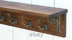 Reclaimed look wood Coat&Hat Rack with shelf and shelf support brackets, jacobean