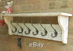 Reclaimed wood Coat & Hat Rack with shelf Shabby Chic Distressed White Wash