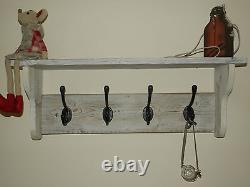Reclaimed wood Hat&Coat Rack with shelf Shabby Chic Distressed Rustic White Wash