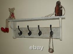 Reclaimed wood Hat&Coat Rack with shelf Shabby Chic Distressed Rustic White Wash