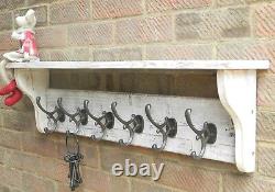 Reclaimed wood Hat & Coat Rack with shelf Vintage Rustic Shabby Chic white wash