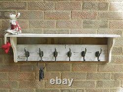 Reclaimed wood Hat & Coat Rack with shelf Vintage Rustic Shabby Chic white wash