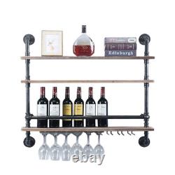 Retro Wine Rack Industrial Wall Mounted Wine Glass Hanging Holder Home Bar Shelf