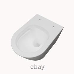 Rimless Wall Mounted Toilet Bathroom White Soft Close Seat Short Projection WC