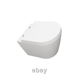 Rimless Wall Mounted Toilet Bathroom White Soft Close Seat Short Projection WC