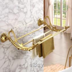 Royal Luxury Wall Mounted Brass Four-Rod Bathroom Accessories Towel Rack Shelf
