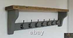 Rustic Coat Rack & Shelf Reclaimed Solid Wood Farrow & Ball Moles Breath 90cm