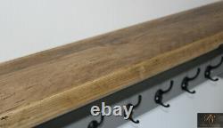Rustic Coat Rack & Shelf Solid Wood Medium Oak & Farrow & Ball Moles Breath 80cm