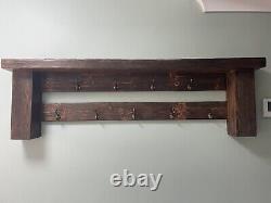 Rustic Reclaimed Waxed Wooden Chunky Coat Rack With Shelf Handmade