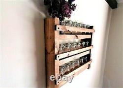 Rustic Spice Rack With Jars Dark oak Oil Wall Mounted Antique Vintage Clip Top