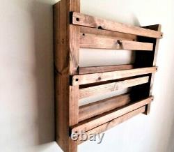 Rustic Spice Rack With Jars Dark oak Oil Wall Mounted Antique Vintage Clip Top
