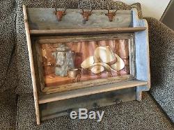 Rustic Texas Western Rack Hat Coat Hanger Wall Hooks Old Organizer Shelf Cowboy
