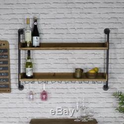 Rustic Wall Mounted Wine Bottle and Glass Rack