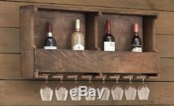 Rustic Wine Rack Glass Holder Wall Mounted Wooden Wine Storage Bottle Shelf NEW
