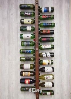 Rustic Wood & Copper Vertical Wine Rack Wall Mount 24 Bottles Hand Crafted
