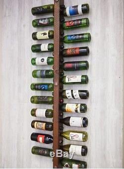 Rustic Wood & Copper Vertical Wine Rack Wall Mount 24 Bottles Hand Crafted