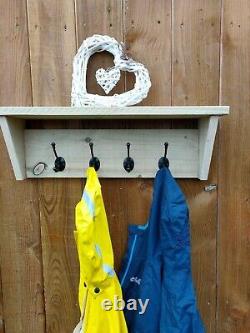 Rustic Wooden Coat Rack Coat Hooks With Shelf Wall Mounted Solid Wood