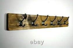 Rustic Wooden Coat Rack Wall Mounted Handmade Cast Coat Hooks Oak Wax Antique