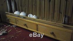 SOLID PINE PLATE RACK WITH DRAWERS WALL MOUNT OR DRESSER TOP. (Used, vgc)