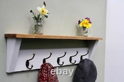 Shabby Chic Coat Rack With Shelf Solid Wood Vintage Rustic Winter Grey Paint