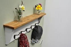 Shabby Chic Coat Rack With Shelf Solid Wood Vintage Rustic Winter Grey Paint