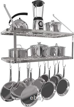 Shelf Pot and Pan Rack Mounted Hanging Pot Rack for Kitchen Storage and Organi