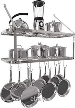 Shelf pot rack wall mounted pan hanging racks 2 tire silver Silver