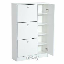 Shoe Cabinet Entryway Organizer Storage Shelf Rack Space Saver 4 Door Wood White