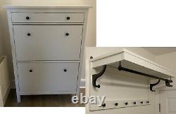 Shoe Storage Cabinet with 2 Tipping Drawers and Wall Mounted Coat Rack Set