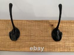 Solid Oak Chunky Rustic Wooden Coat / Hat Rack With Strong Cast Iron Hooks