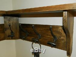 Solid Pine Wood CORNER Coat Rack with shelf Shabby Rustic Jacobean Rustic, hooks