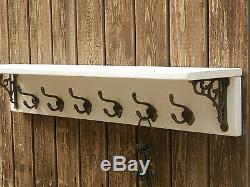 Solid wood Hat&Coat Rack with wide shelf & wall brackets shabby chic, white wash