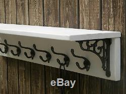 Solid wood Hat&Coat Rack with wide shelf & wall brackets shabby chic, white wash